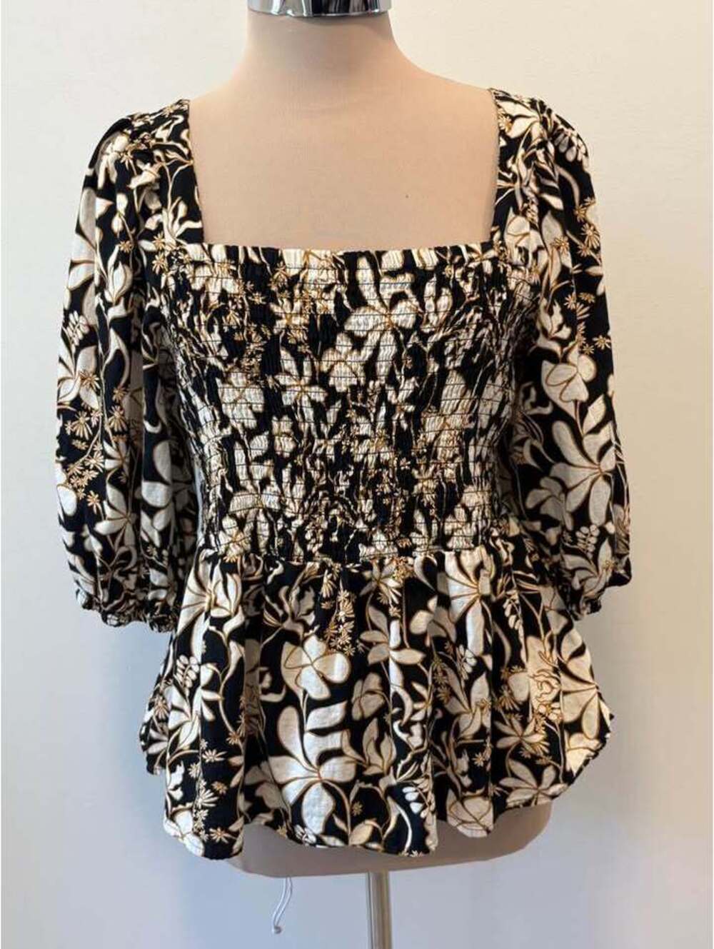 Floral Smocked Square Neck Puff Sleeve Blouse